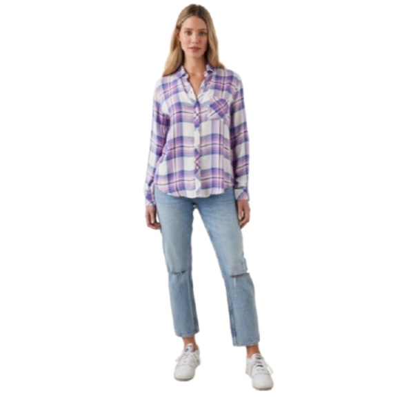 RAILS Hunter Button Down in White Denim Berry - Picture 2 of 13